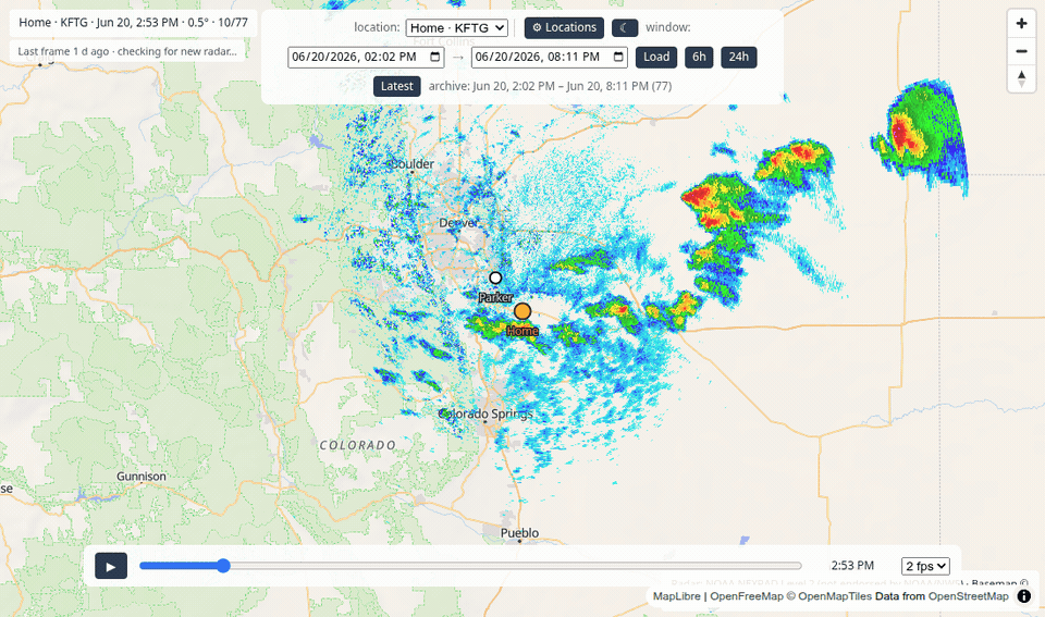 Playing back recent radar frames on the map