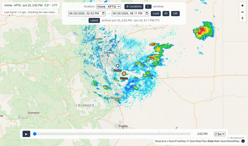 Dragging the timeline slider to move through saved radar